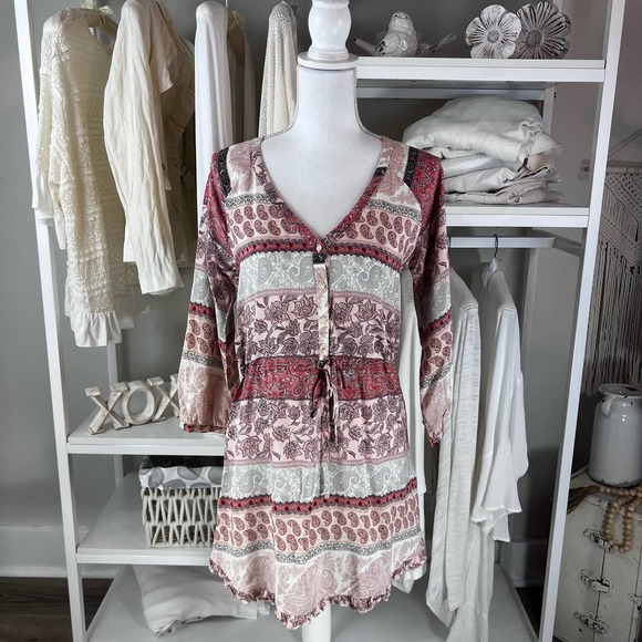 O'neill women's sz. small paisley tunic length long line top, 3/4 sleeves #1745 - Picture 1 of 7